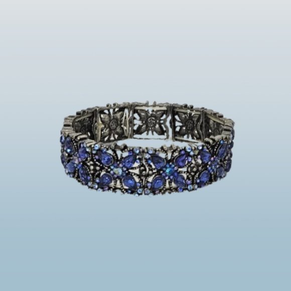 Vintage Stretch Expansion Floral Blue Bracelet - Picture 1 of 9
